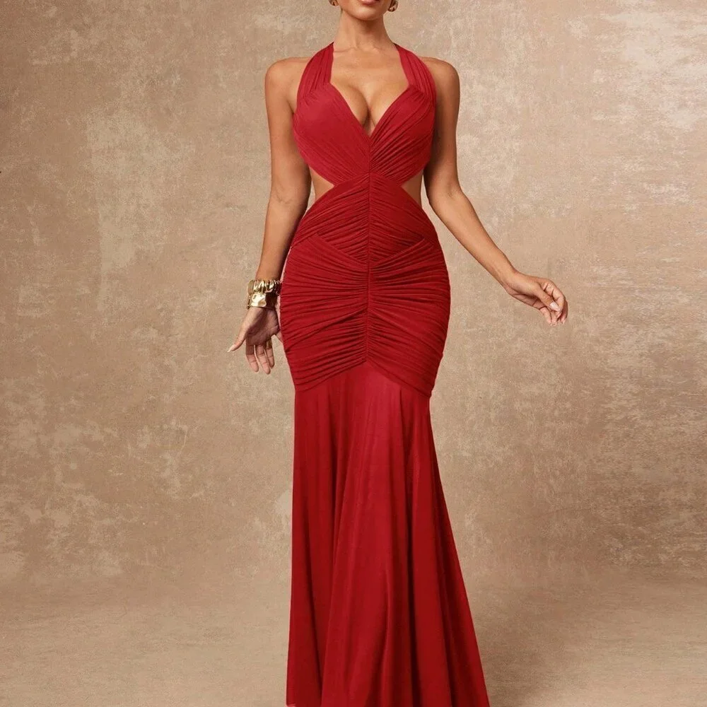 Red Preppy Women's Mesh Patchwork Flared Skirt Party Dress